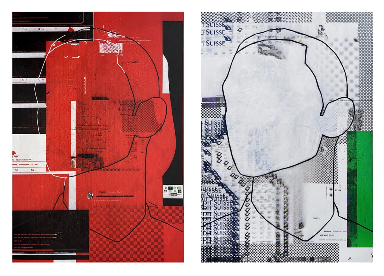 Skygolpe, PX8371S (Paint On Pixel), 100×70 cm, acrylic and mixed media on canvas, 2023 / PX6243S (Paint On Pixel)100×70 cm, acrylic and mixed media on canvas, 2023